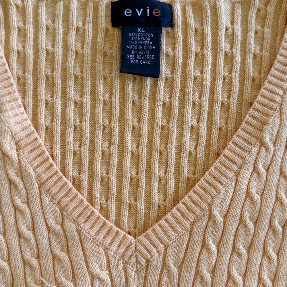 NEWPreppyEvieCableRibbedSweaterBeautifulCanary/AmberColorVNeckCotton/Spandex XL🌻